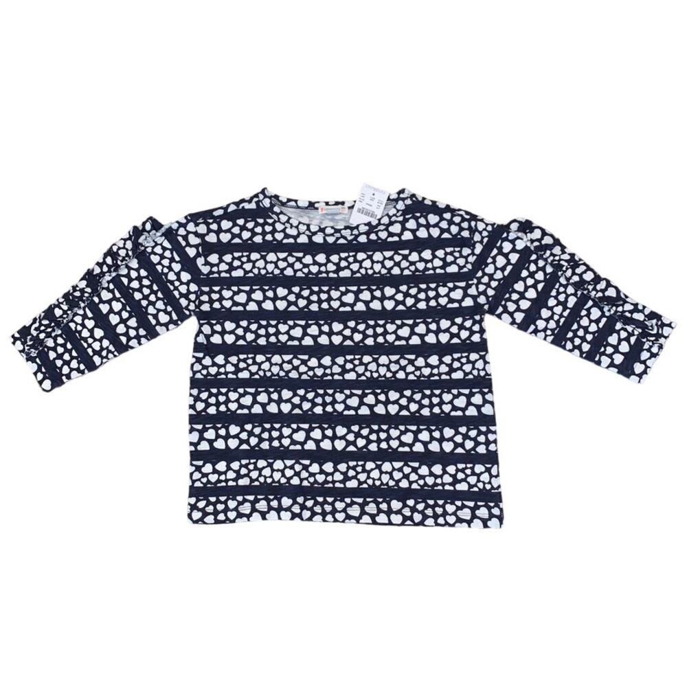 NWT J Crew Girls' Ruffle-Trim Navy Top in Hearts & Stripes